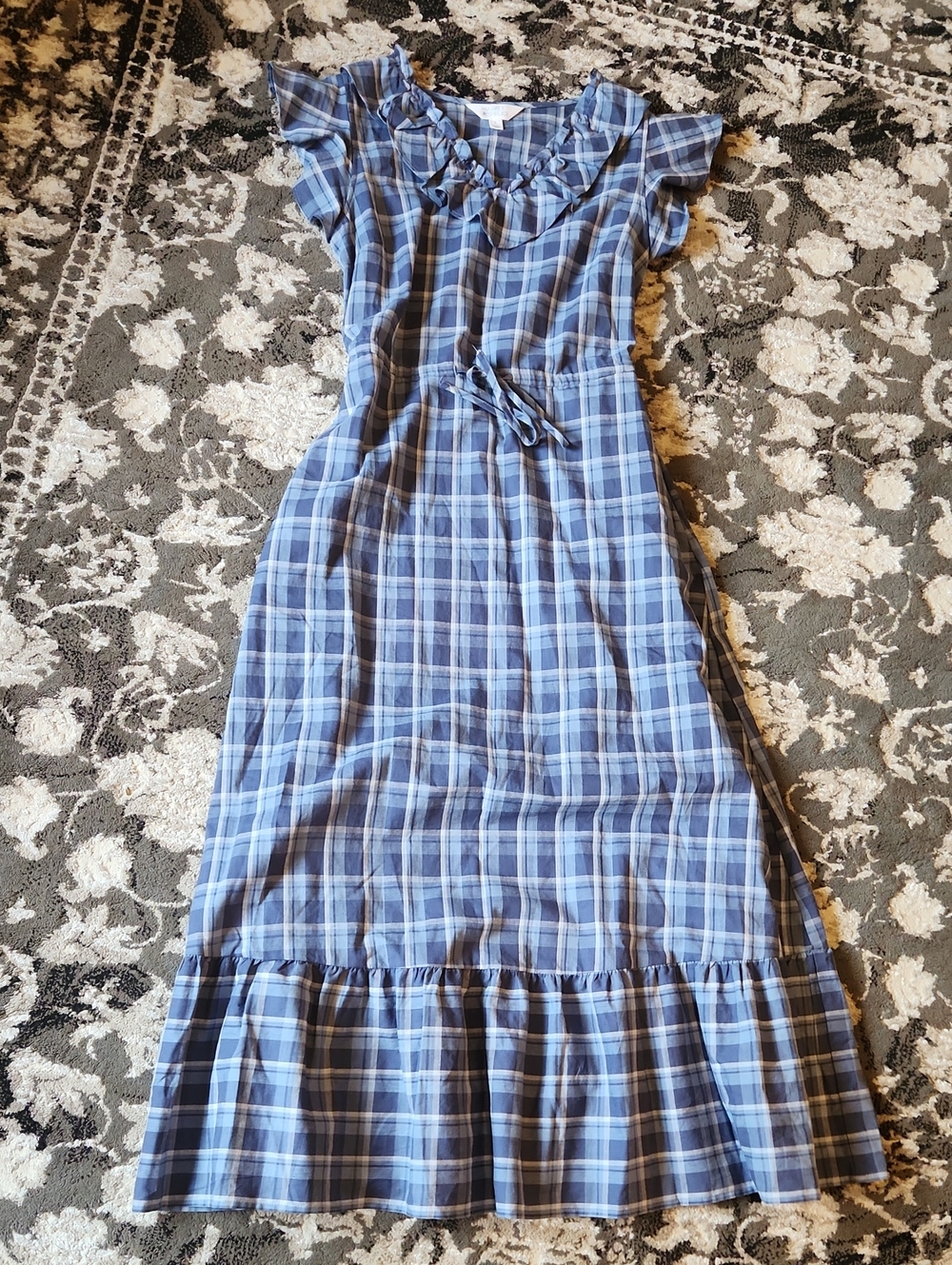 Market & Spruce Blue Plaid Ruffle-Trim Dress